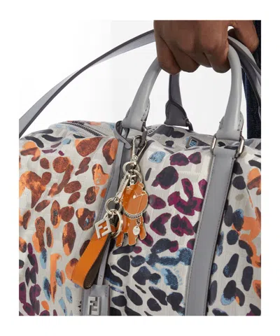 Fendi Dark Brown And Orange Leather Key Ring In Multi