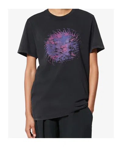 Isabel Marant Étoile Crew Neck Graphic Print Short Sleeve Top In Black