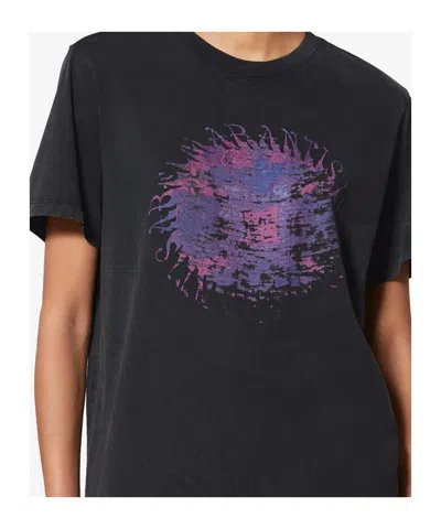 Isabel Marant Étoile Crew Neck Graphic Print Short Sleeve Top In Black