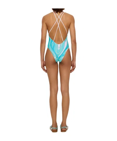 Pucci V-neck Swimsuit In Blue