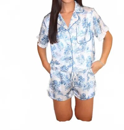 Act Pretty Ruffle Detail Pajama Set In Blue/white In Multi