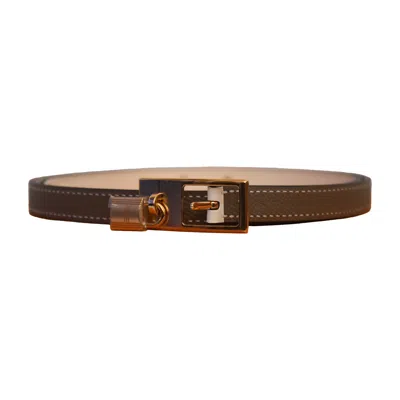 Pre-owned Hermes Reversible Lucky Belt Gold Hardware Grey