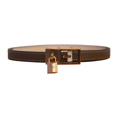 Pre-owned Hermes Reversible Lucky Belt Gold Hardware Grey