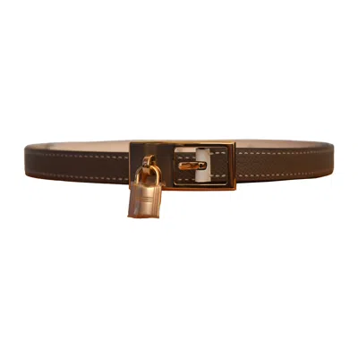 Pre-owned Hermes Reversible Lucky Belt Gold Hardware Grey