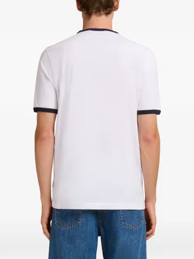 Marni Crew Neck T-shirt With Front Logo And Ribbed Accents In White