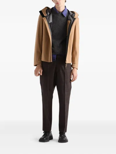 Prada Cashmere Zip Hooded Jacket In Brown