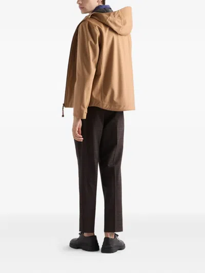 Prada Cashmere Zip Hooded Jacket In Brown