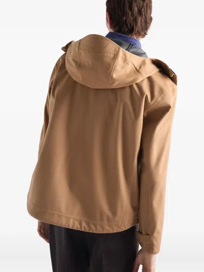 Prada Cashmere Zip Hooded Jacket In Brown