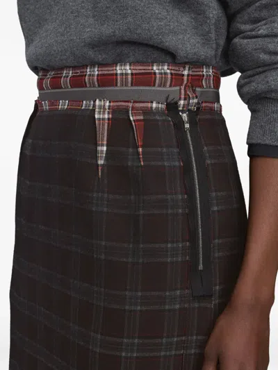 Maison Margiela Womens Burgundy White Tartan-check Wool-blend Midi Skirt In Black