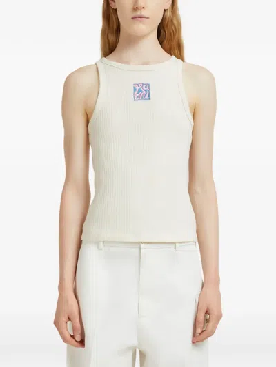 Marni Ribbed Embroidered Tank Top In Neutral