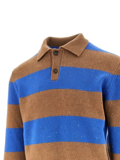 Gallia Striped Polo Sweater In Brown