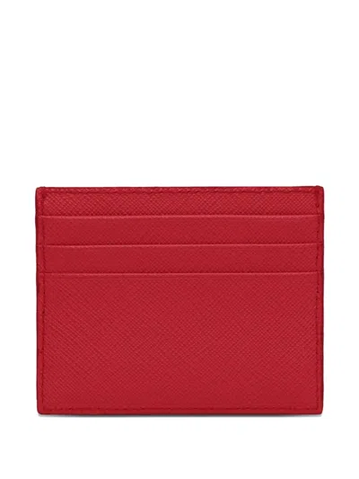 Prada Triangle-logo Saffiano Leather Card Holder In Red