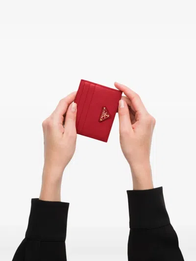 Prada Triangle-logo Saffiano Leather Card Holder In Red