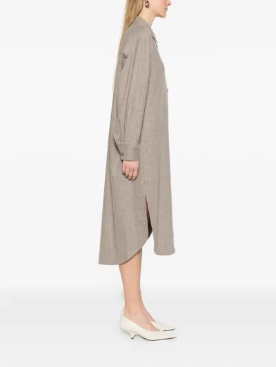 Khaite Gloria Button Long-sleeve Midi Dress In Multi