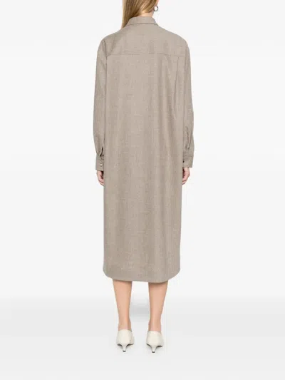 Khaite Gloria Button Long-sleeve Midi Dress In Multi