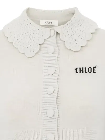 Chloé Embroidered-logo Cardigan In Gray