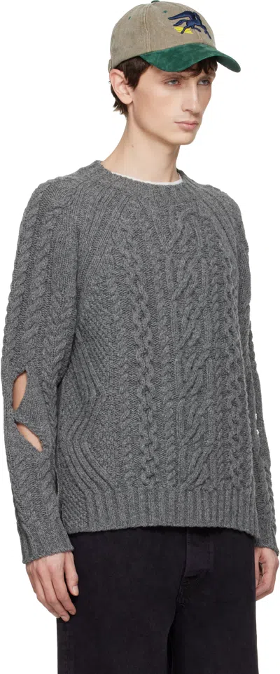 Stefan Cooke Gray Slashed Cable Sweater In Gray