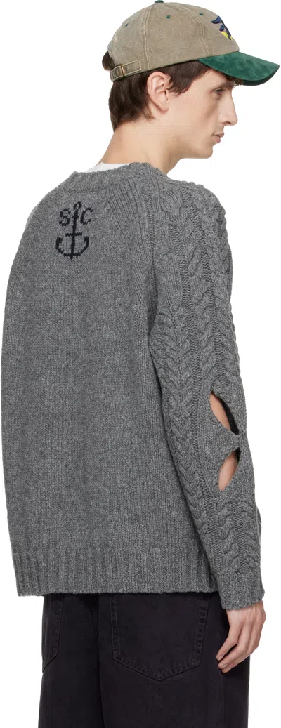 Stefan Cooke Gray Slashed Cable Sweater In Gray