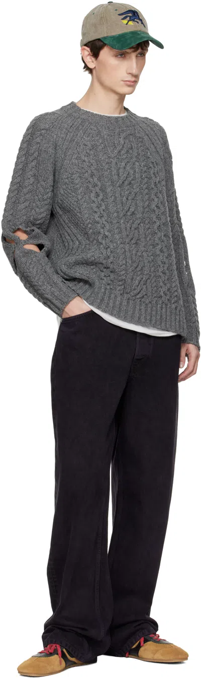 Stefan Cooke Gray Slashed Cable Sweater In Gray