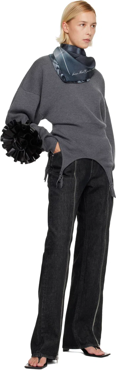 Jean Paul Gaultier Gray Silk Printed Blurry Roses Scarf In Multi