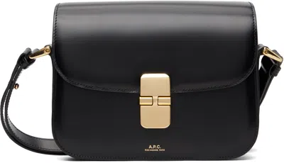 A.p.c. Compact Black Calf Leather Shoulder Bag With Adjustable Strap