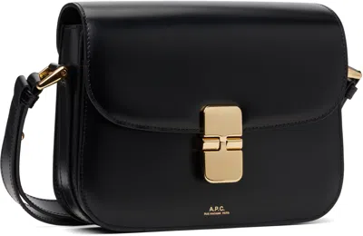 A.p.c. Compact Black Calf Leather Shoulder Bag With Adjustable Strap