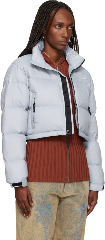 The North Face Blue Nuptse Short Jacket In White