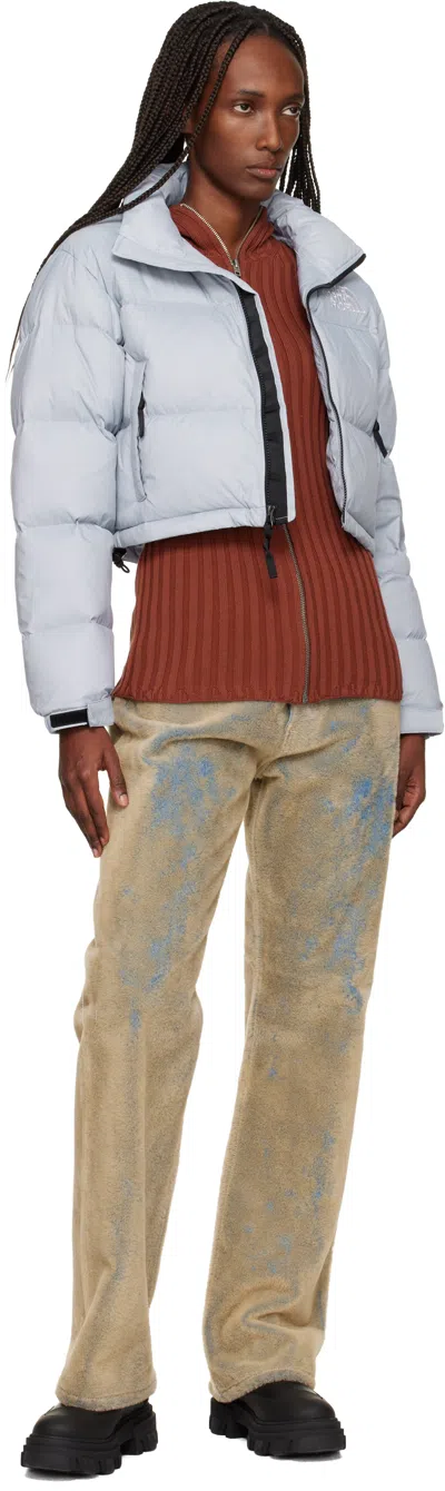 The North Face Blue Nuptse Short Jacket In White