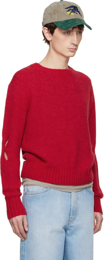 Stefan Cooke Red Slashed Shaggy Sweater In Red