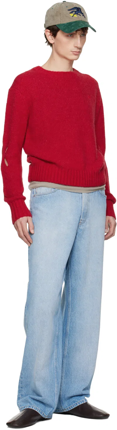 Stefan Cooke Red Slashed Shaggy Sweater In Red