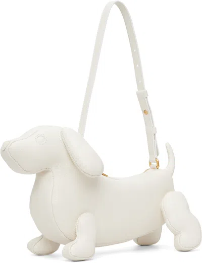 Thom Browne White Pebble Grain Baby Hector Shoulder Bag In White