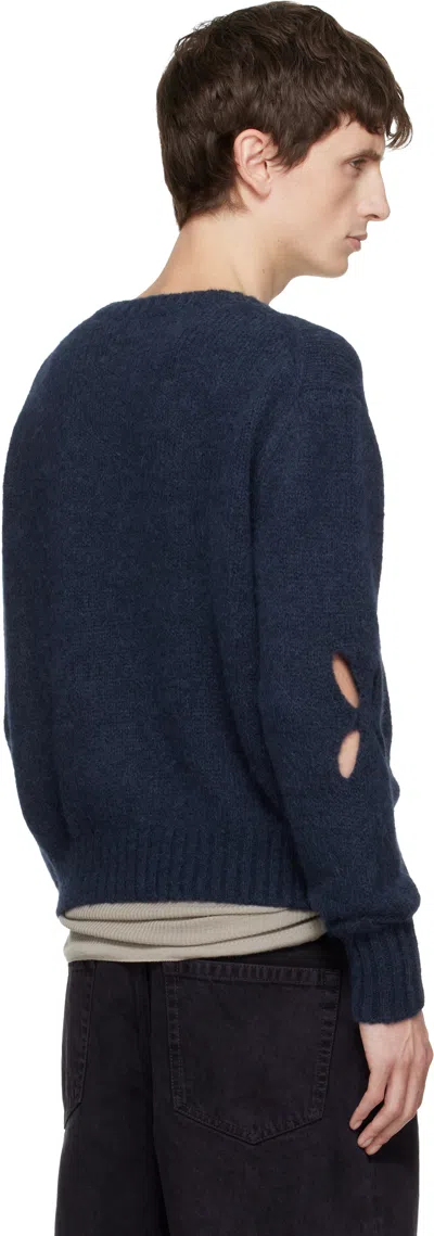 Stefan Cooke Navy Slashed Shaggy Sweater In Blue