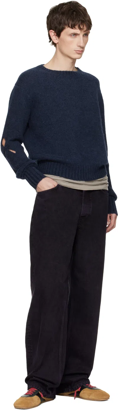 Stefan Cooke Navy Slashed Shaggy Sweater In Blue