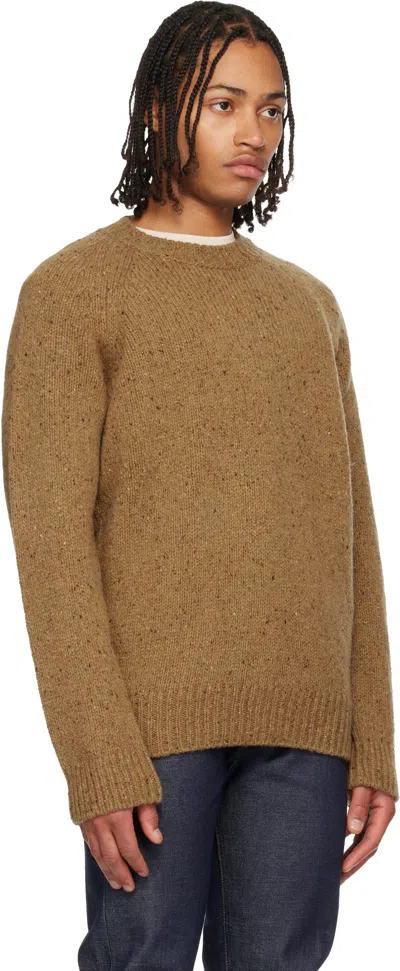 Apc Harris Flecked Virgin Wool Sweater In Brown