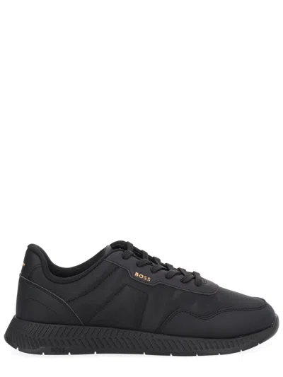 Hugo Boss Streamlined Black Sneakers With Contemporary Silhouette In Black