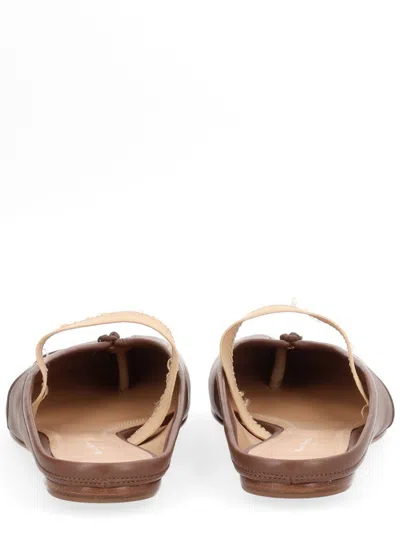 Maison Margiela Tabi Frayed Split-toe Leather Ballet Flats In Brown