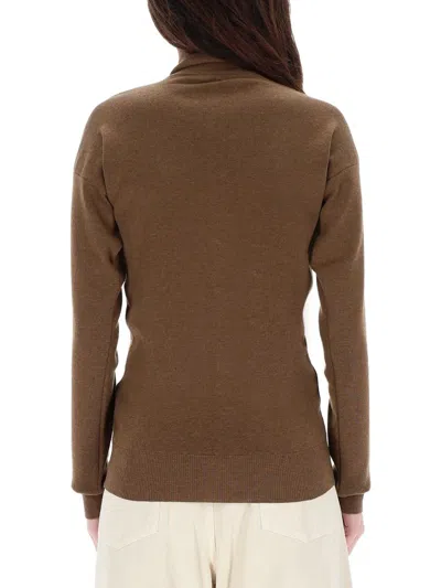 Lemaire Wool High Collar Cardigan In Brown