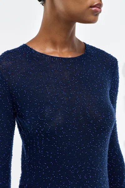 Gabriela Hearst Nello Knit Sweater In Electric Navy Beaded Cashmere Silk