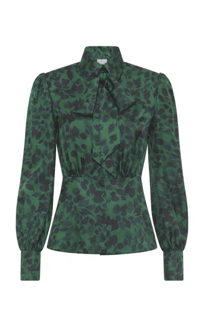 Gabriela Hearst Maisie Top In English Green Printed Silk In Green