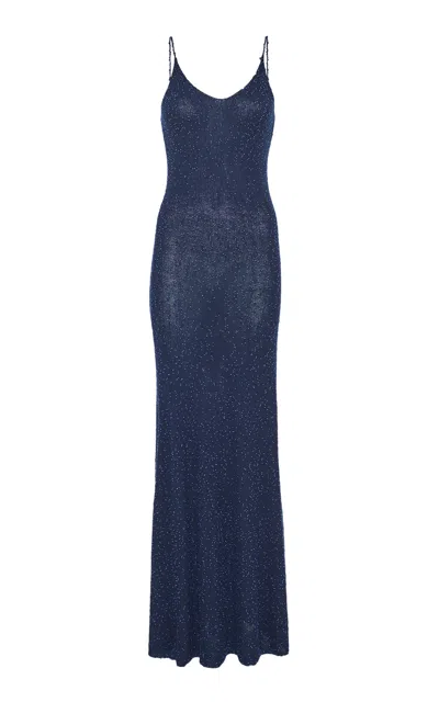 Gabriela Hearst Florian Knit Maxi Slip Dress In Electric Navy Beaded Cashmere Silk In Blue