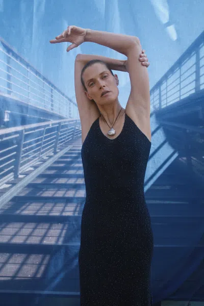 Gabriela Hearst Florian Knit Maxi Slip Dress In Electric Navy Beaded Cashmere Silk In Blue