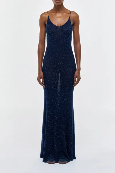 Gabriela Hearst Florian Knit Maxi Slip Dress In Electric Navy Beaded Cashmere Silk In Blue