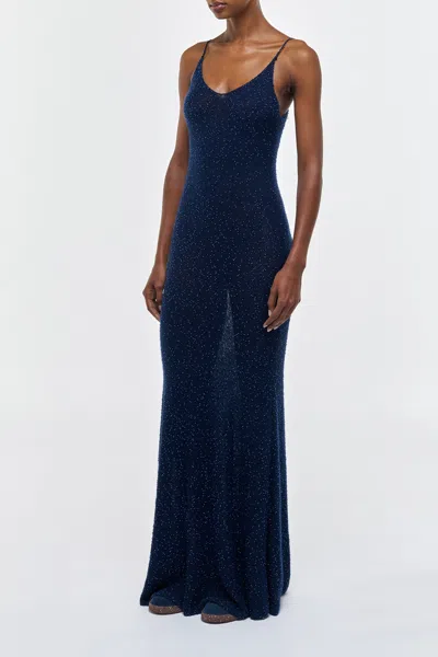 Gabriela Hearst Florian Knit Maxi Slip Dress In Electric Navy Beaded Cashmere Silk In Blue