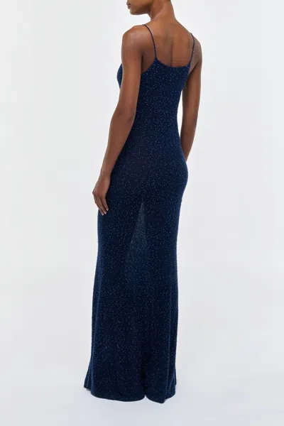 Gabriela Hearst Florian Knit Maxi Slip Dress In Electric Navy Beaded Cashmere Silk In Blue