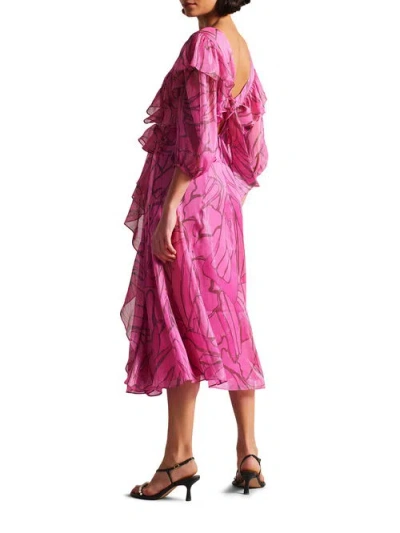 Ted Baker 266152 Short Floral Print Midi Cocktail Dress In Pink