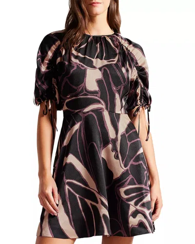 Ted Baker 267045 Fitted Print Short Mini Cocktail Dress In Black