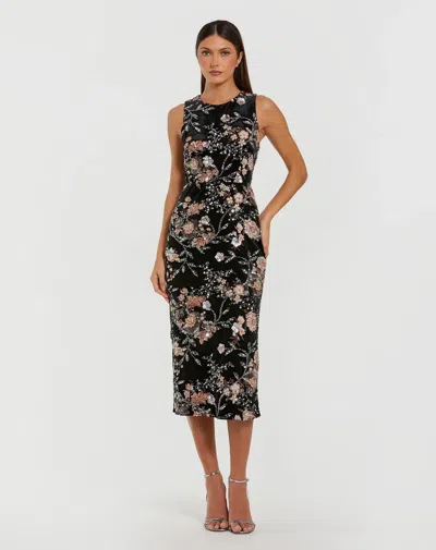 Mac Duggal 68958 Sequin Midi Floral Beaded Cocktail Dress In Multi