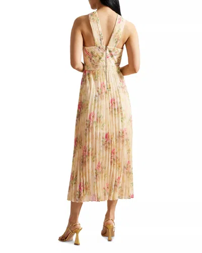 Ted Baker 270508 Floral Print Pleated Midi Cocktail Dress In Yellow