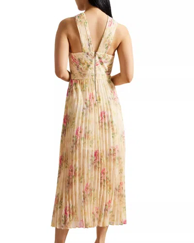 Ted Baker 270508 Floral Print Pleated Midi Cocktail Dress In Yellow