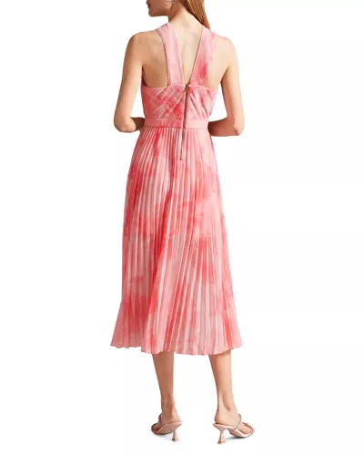 Ted Baker 270500 Pleated Midi Floral Short Cocktail Dress In Orange